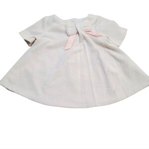 Tahari Beige Neutral Herringbone Bow Couture Baby Dress 3-6 Months